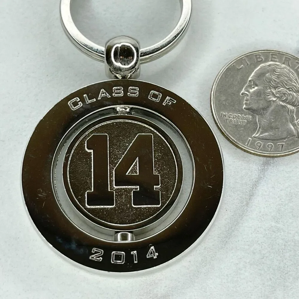 Silver Tone Class of 14 2014 Spinning Fidget Spinner Keychain Keyring